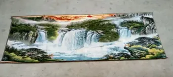 160 x 60 см * / Сложна китайска коприна бродерия тханка - Благоприятно изгрев водопад пейзаж