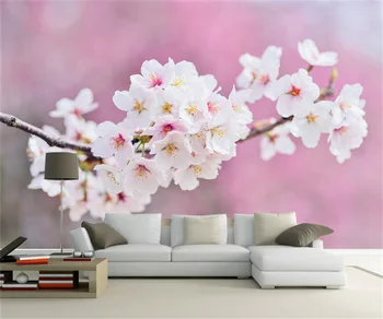Европейската и американската HD ръчно рисувани розово цвете праскова ТЕЛЕВИЗИЯ фон тапети красива декорация на дома, фотообои по поръчка