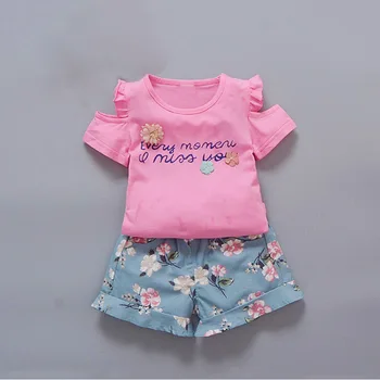 Комплекти дрехи за момичета летни детски памучни модни тениски, шорти, спортни костюми от 2 теми за момичета bebe детски костюми за джогинг 2020