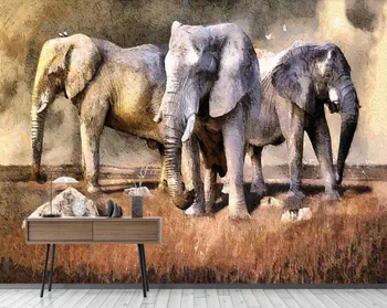 Модерна минималистичная ръчно рисувани африканско животно на света слон фон стенни живопис