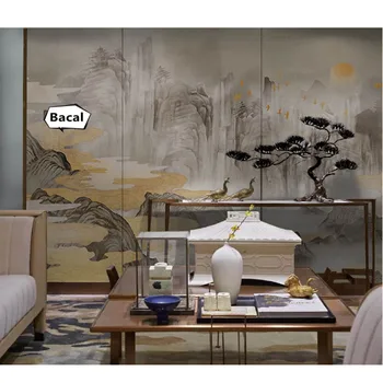 Тапет с пейзаж от ръцете на китайската златна фолио, леки луксозни тапети, като фон за всекидневната, стенни рисувани по поръчка, тапети за спалнята